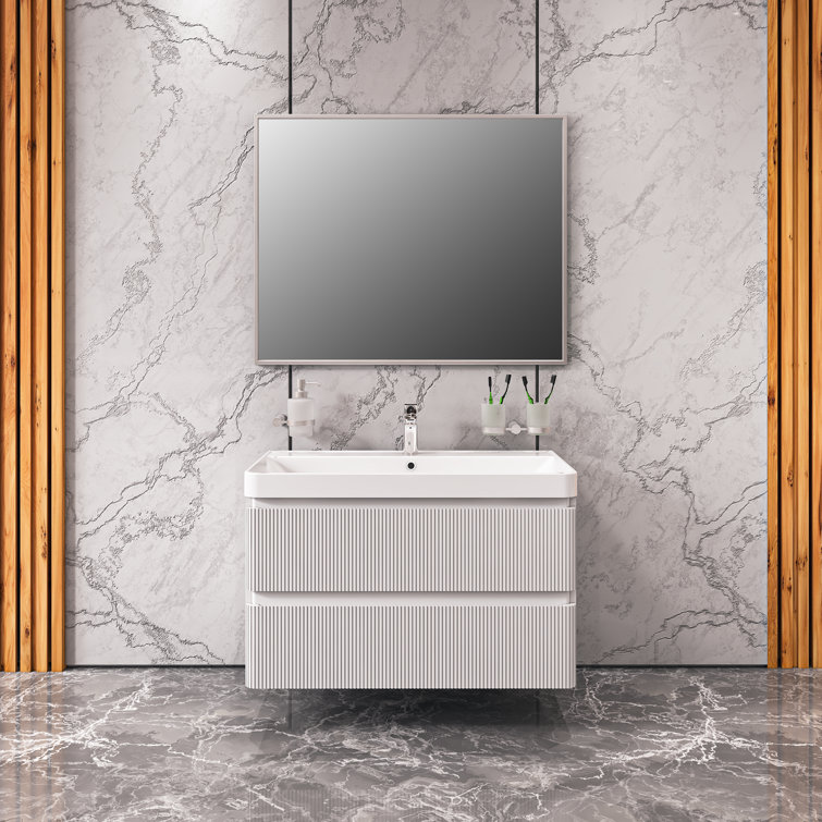Bath Oasis 35.4'' Single Bathroom Vanity with Acrylic Top with Mirror